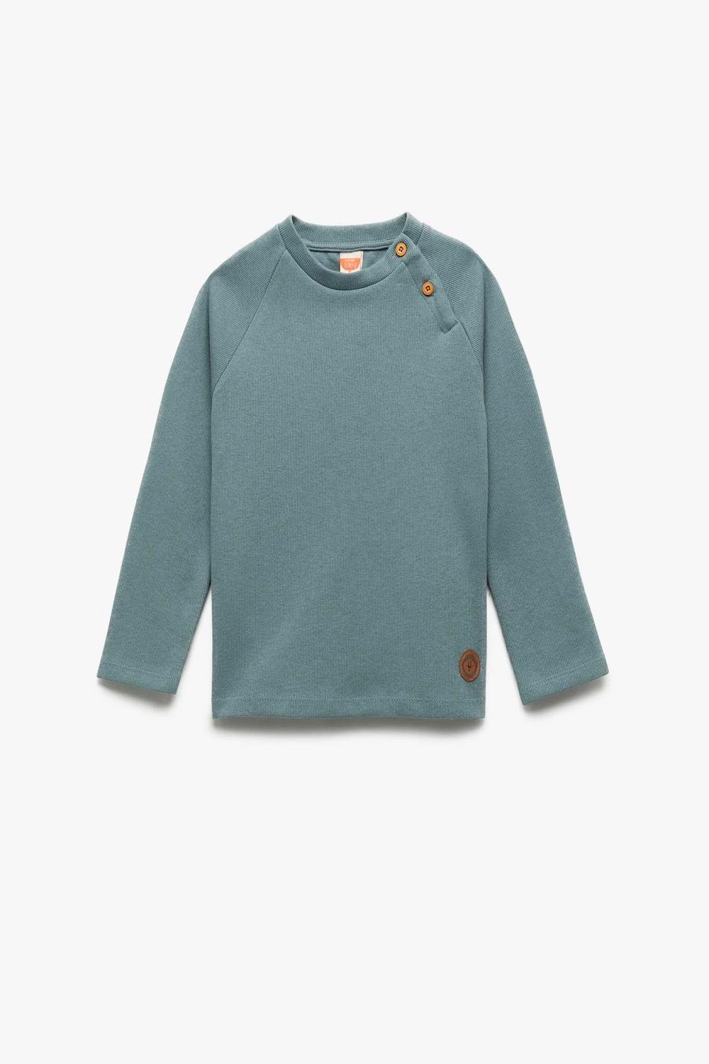 Koton Erkek Bebek Pamuklu Düğmeli Uzun Reglan Kollu Bisiklet Yaka Sweatshirt