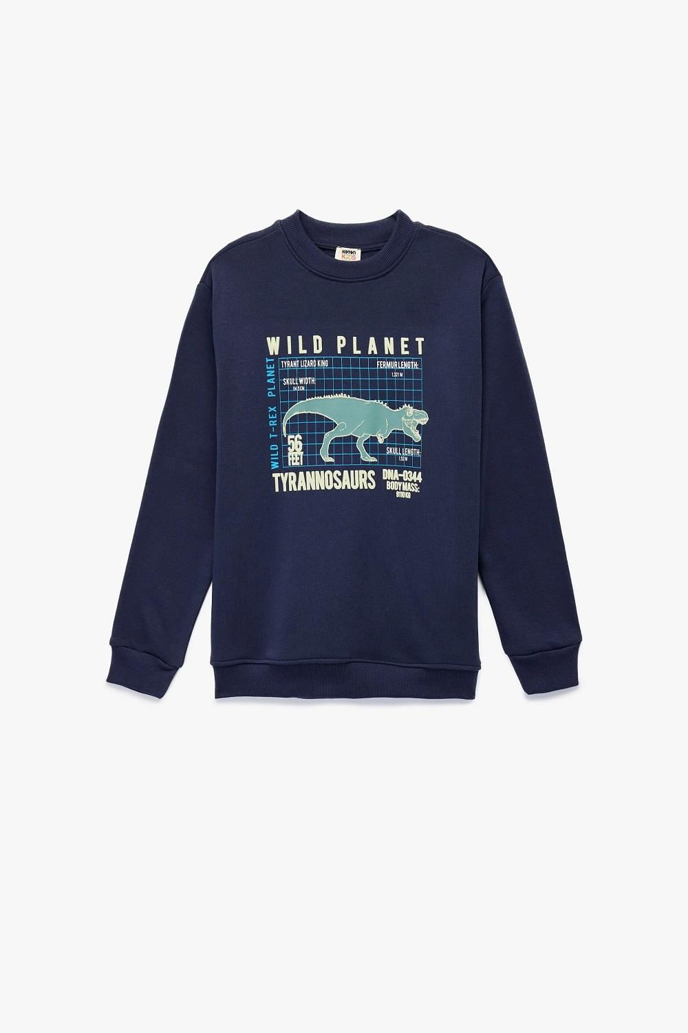 Koton Erkek Çocuk Dinozor Baskılı Şardonlu Uzun Kollu Bisiklet Yaka Sweatshirt