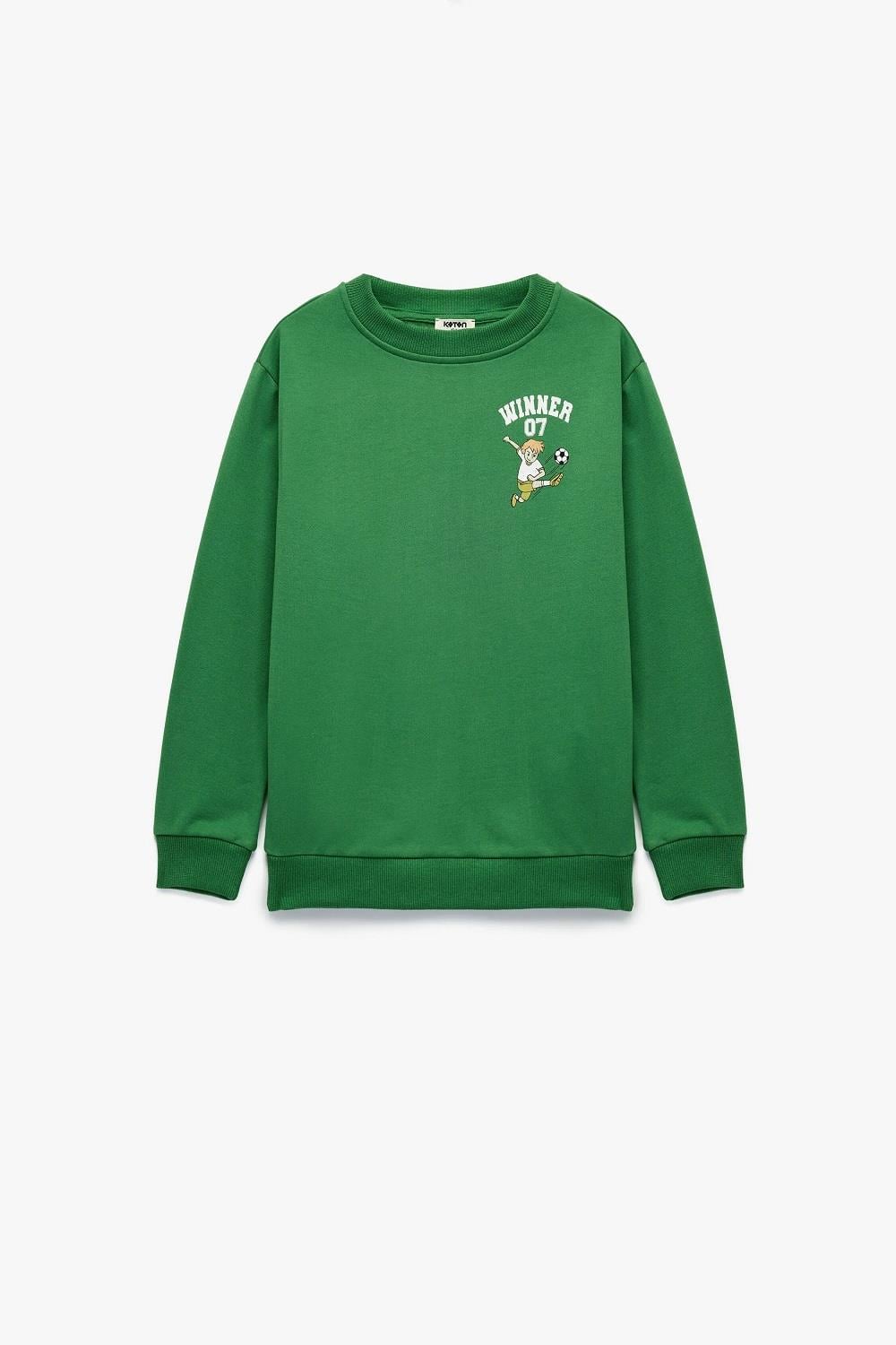 Koton Erkek Çocuk Pamuklu Uzun Kollu Bisiklet Yaka Baskılı Şardonlu Sweatshirt