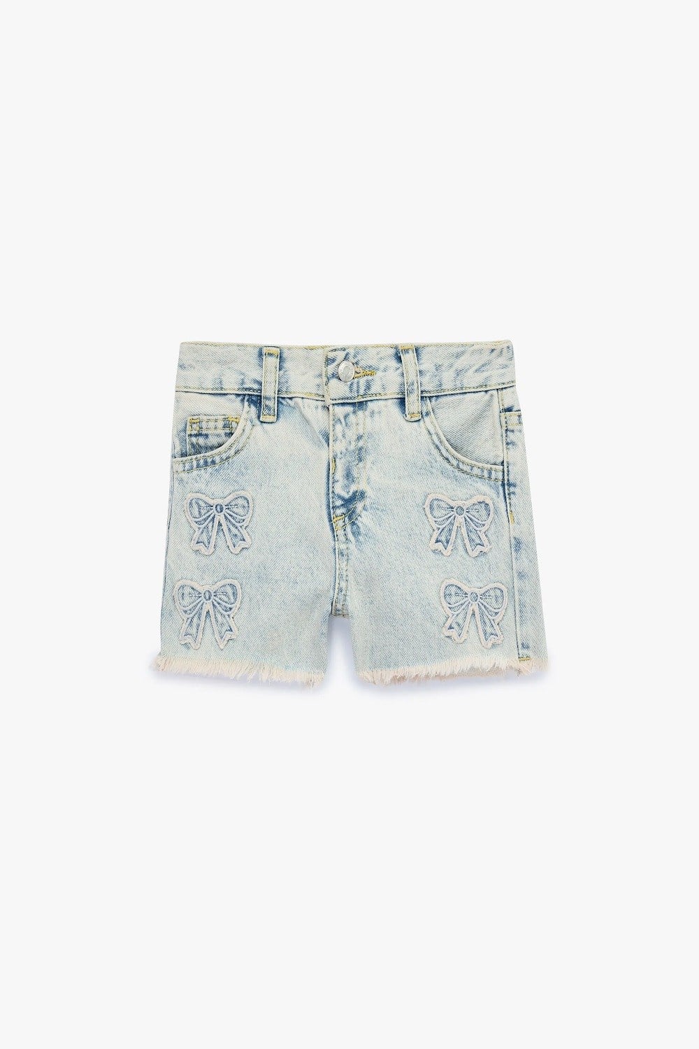 Koton Kız Bebek Fiyonk Nakış Detaylı Cepli Pamuklu Denim Şort