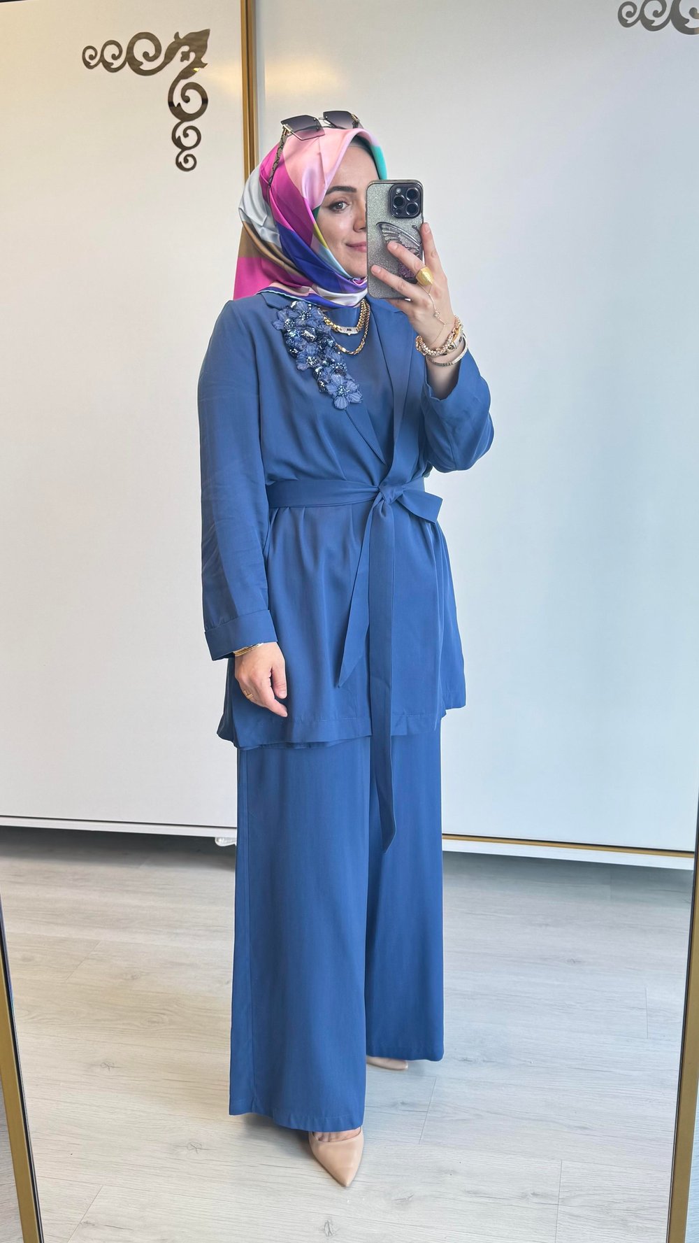 Nurcan Çetin Üçlü Ceketli Takım Mavi