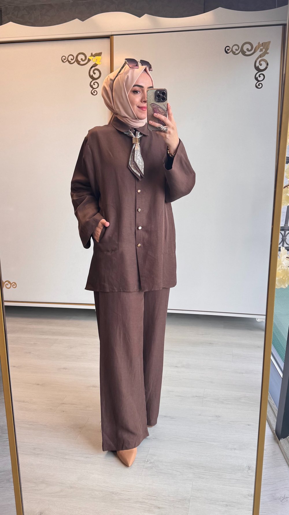 Pamuk Keten Takım Kahverengi