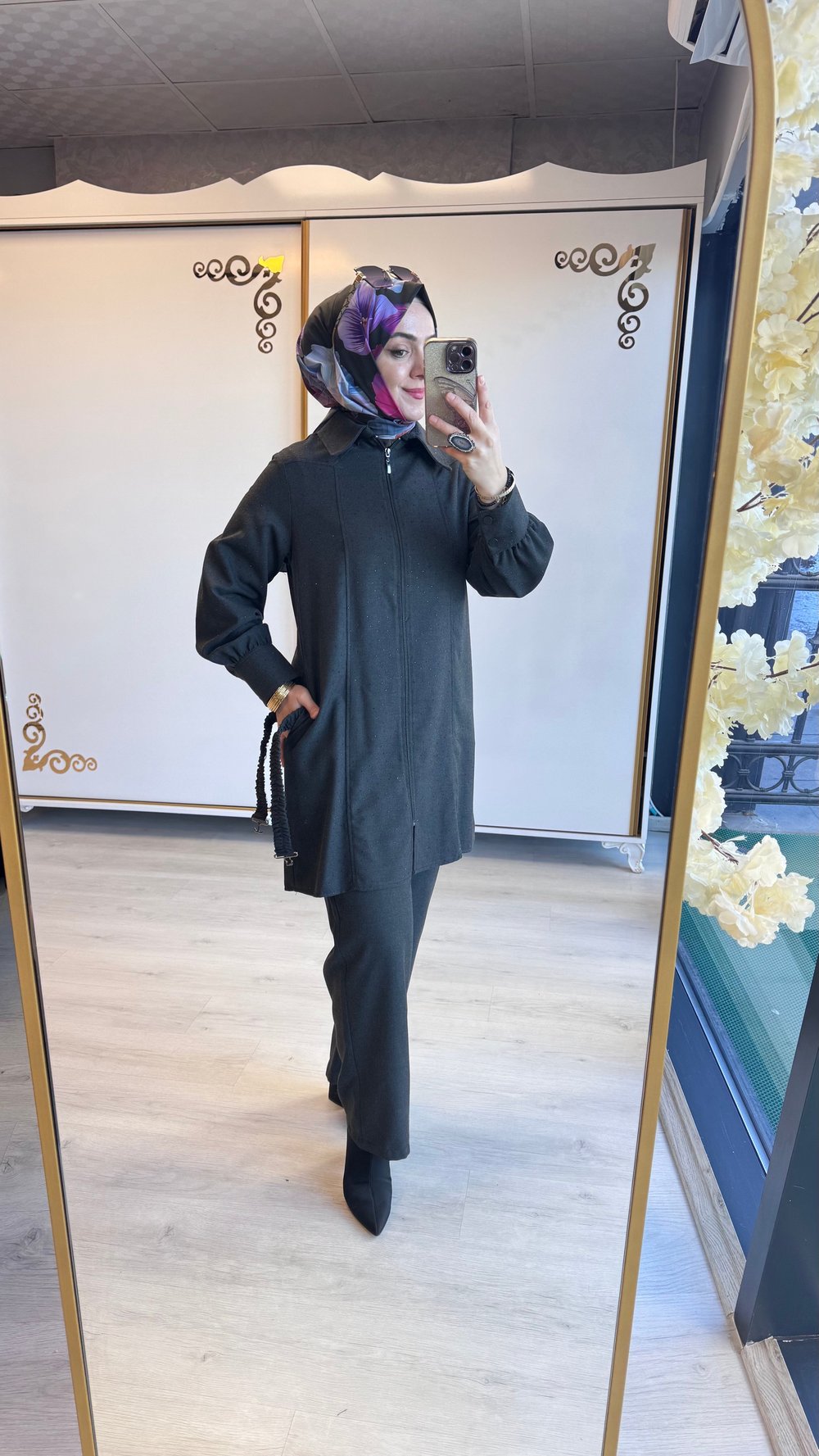 Serpme Taşlı Kaşmir Takım Füme