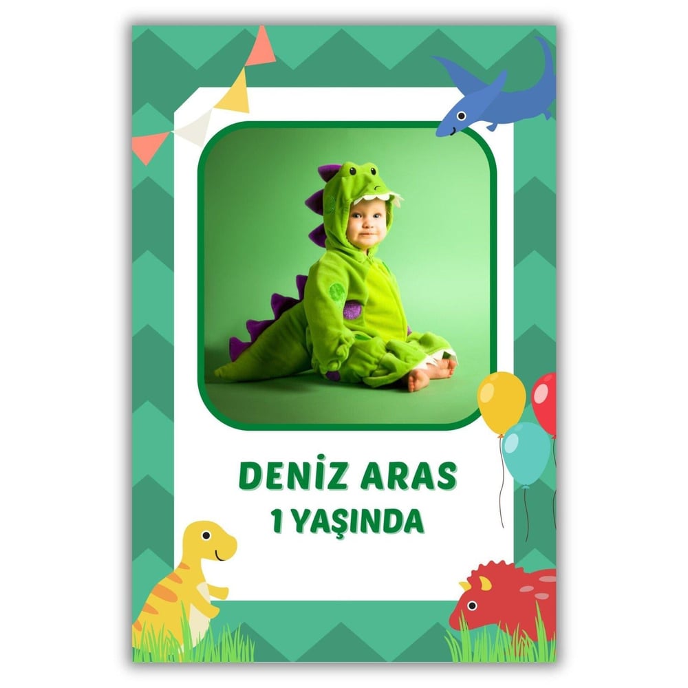 Dinozor Temalı Kalın Doğum Günü Magneti