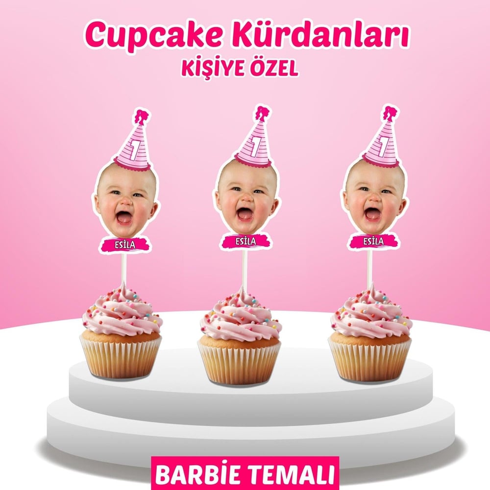 Resimli Cupcake Kürdanı - Barbie Temalı