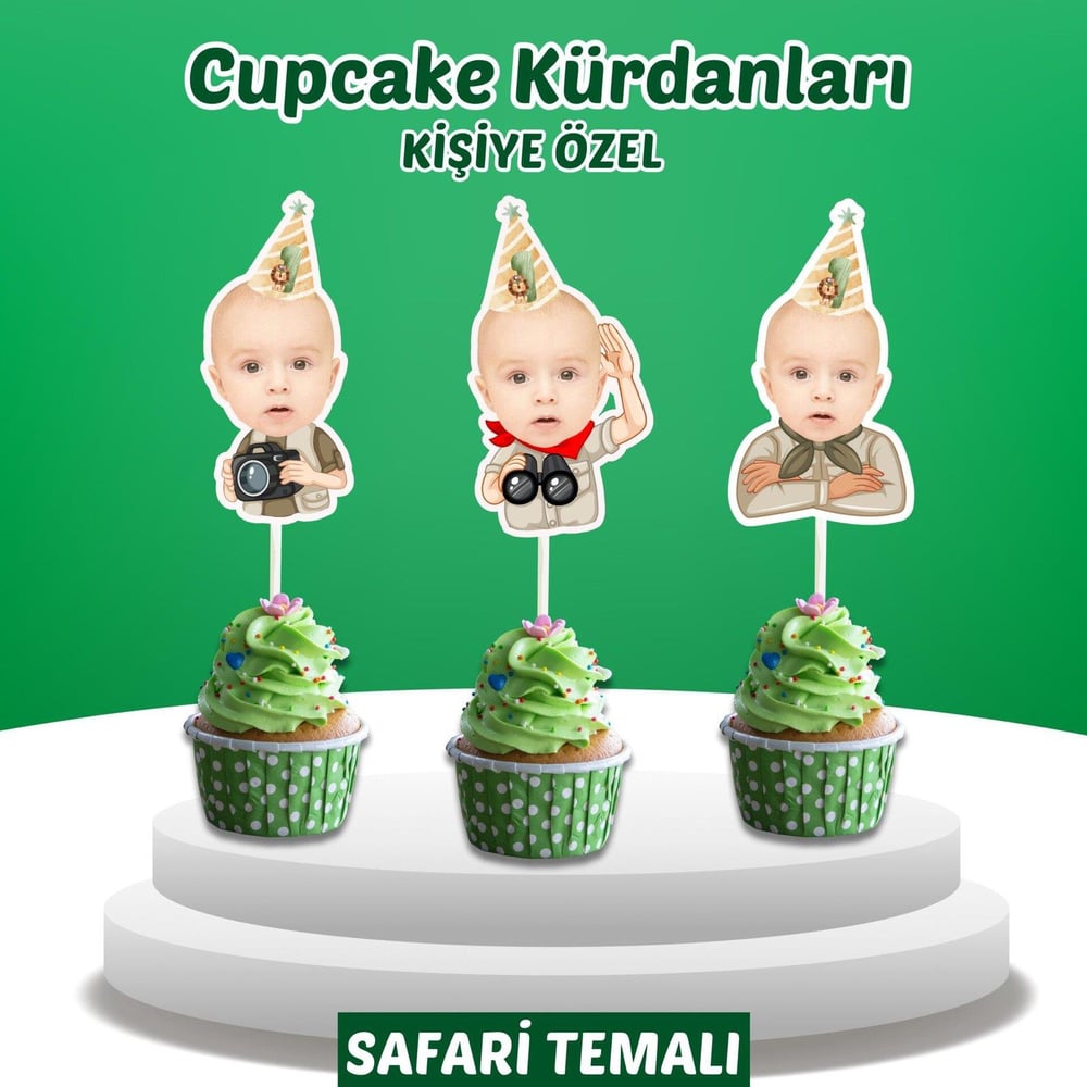 Resimli Cupcake Kürdanı - Safari Temalı