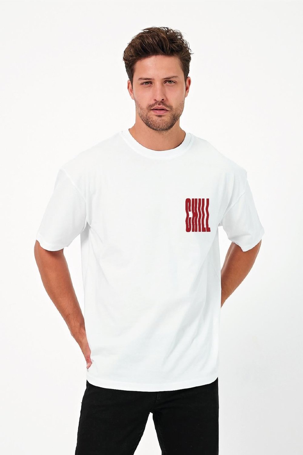 CHİLL BASKILI OVERSİZE T-SHİRT