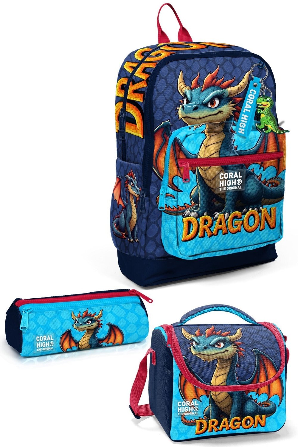 CORAL HİGH KİDS DRAGON DESENLİ 3'LÜ OKUL ÇANTA SETİ 
