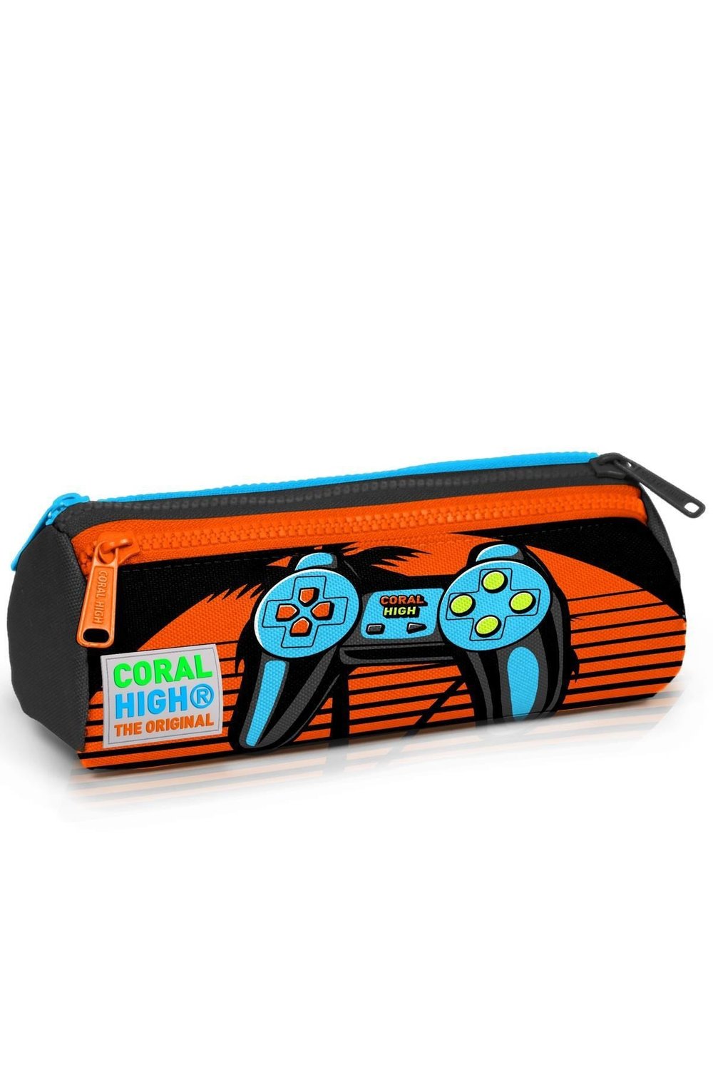 Coral High Kids Gri Turuncu Gamer Desenli Üç Bölmeli Kalem Çantası 22046