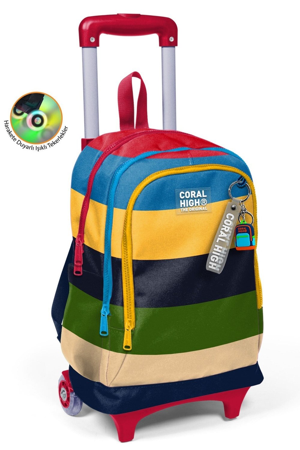 Coral High Kids Renkli Çizgili Üç Bölmeli Çekçekli Okul Sırt Çantası 34012