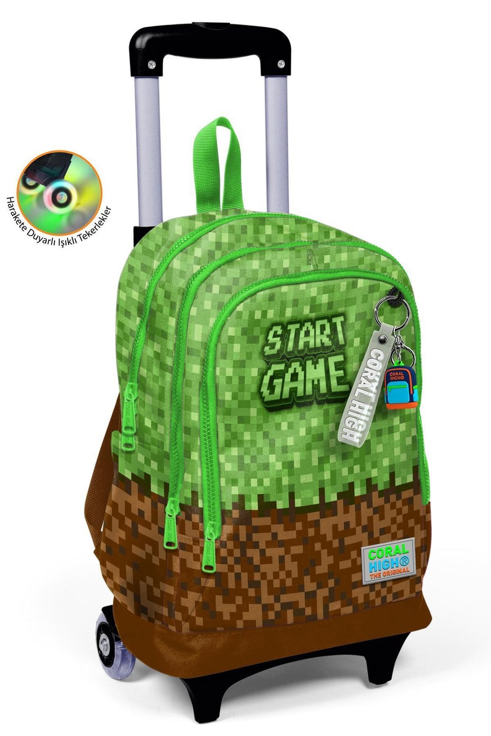 Coral High Kids Yeşil Kahverengi High Craft Desenli Üç Bölmeli Çekçekli Okul Sırt Çantası 23976