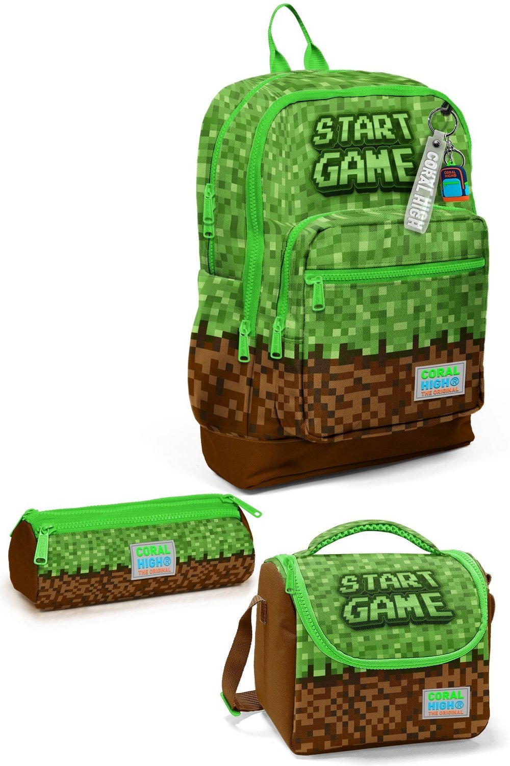 CORAL HİGH KİDS YEŞİL KAHVERENGİ HİGH CRAFT DESENLİ 3'LÜ OKUL ÇANTA SETİ