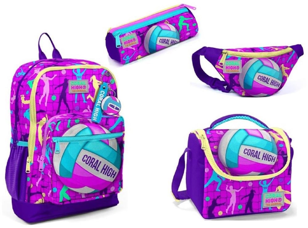 CORAL HIGH Voleybolcular Temalı Kız Çocuk İlkokul Çanta Seti-Dört Parçalı Set-(5863)