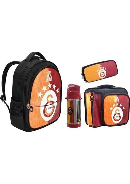 Galatasaray Lisanslı Beş Yıldız Temalı Çelik Termoslu Ilkokul Çanta Seti -Dört Parçalı Set(6105)