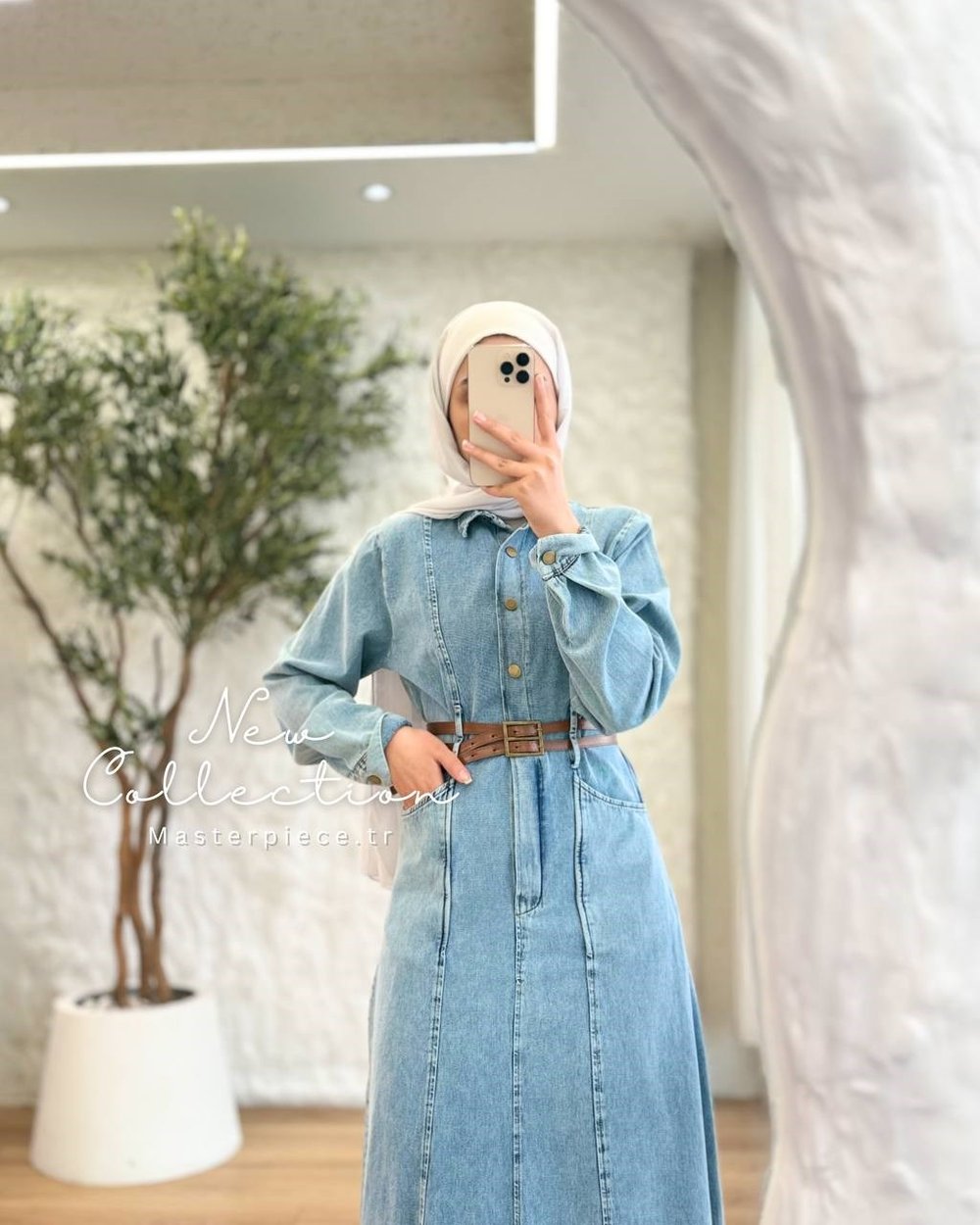 Denim Kemer Detaylı Elbise