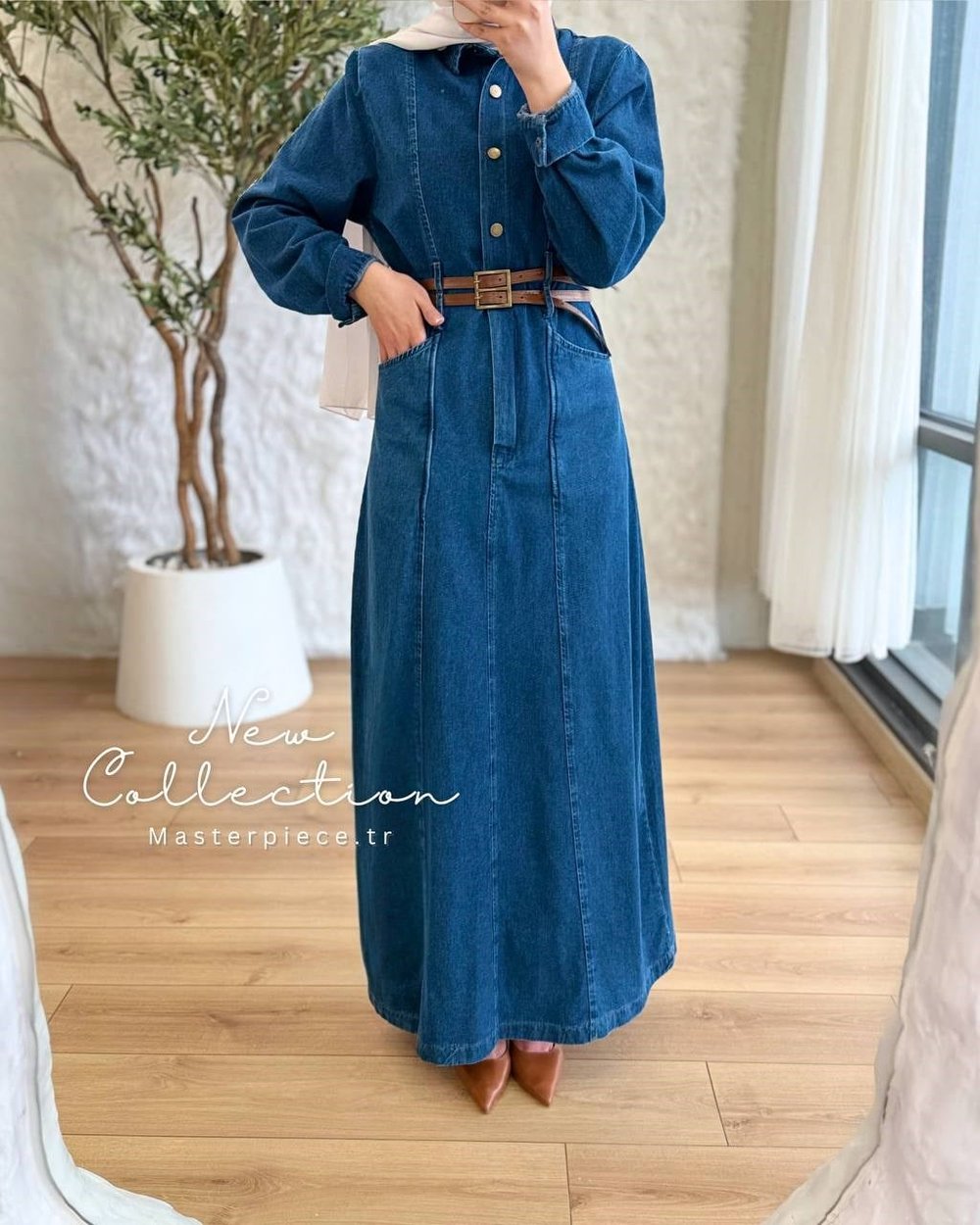 Denim Kemer Detaylı Elbise