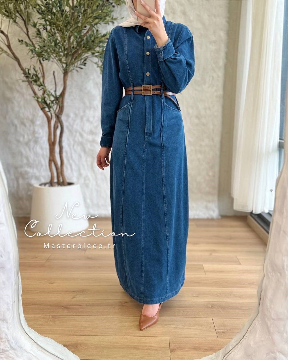 Denim Kemer Detaylı Elbise