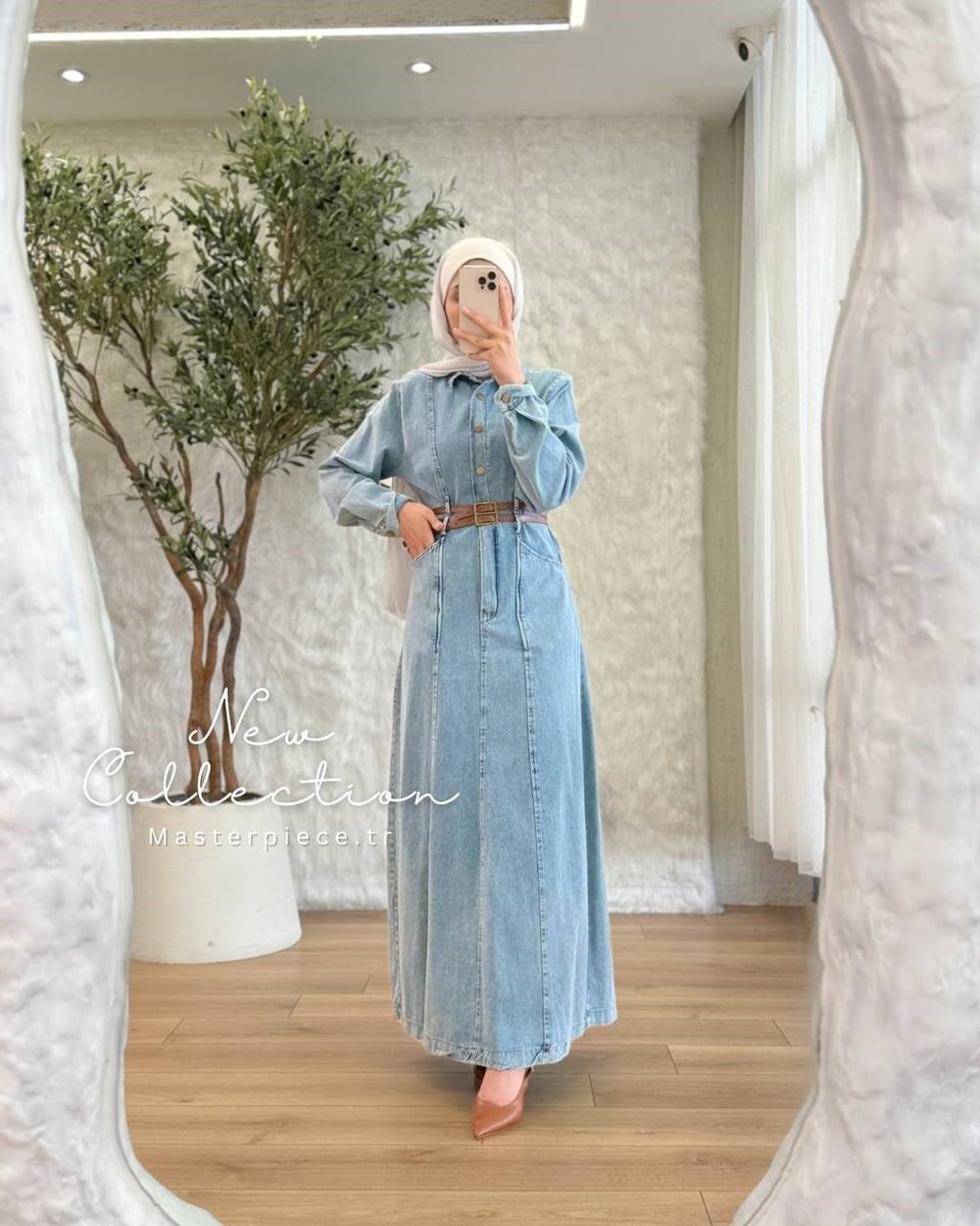 Denim Kemer Detaylı Elbise