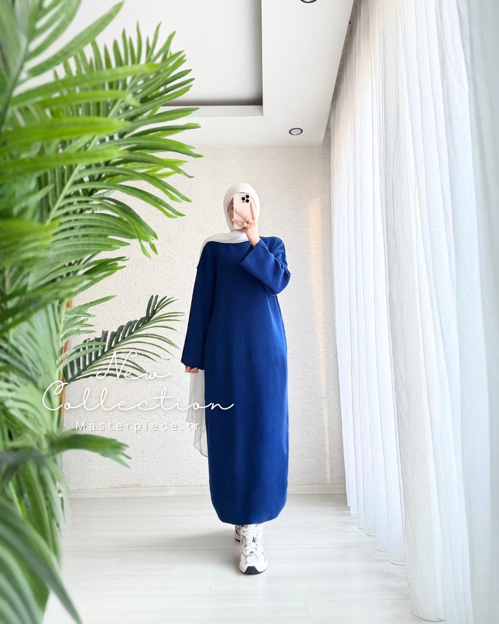 Minimal Tarz Triko Elbise Indigo