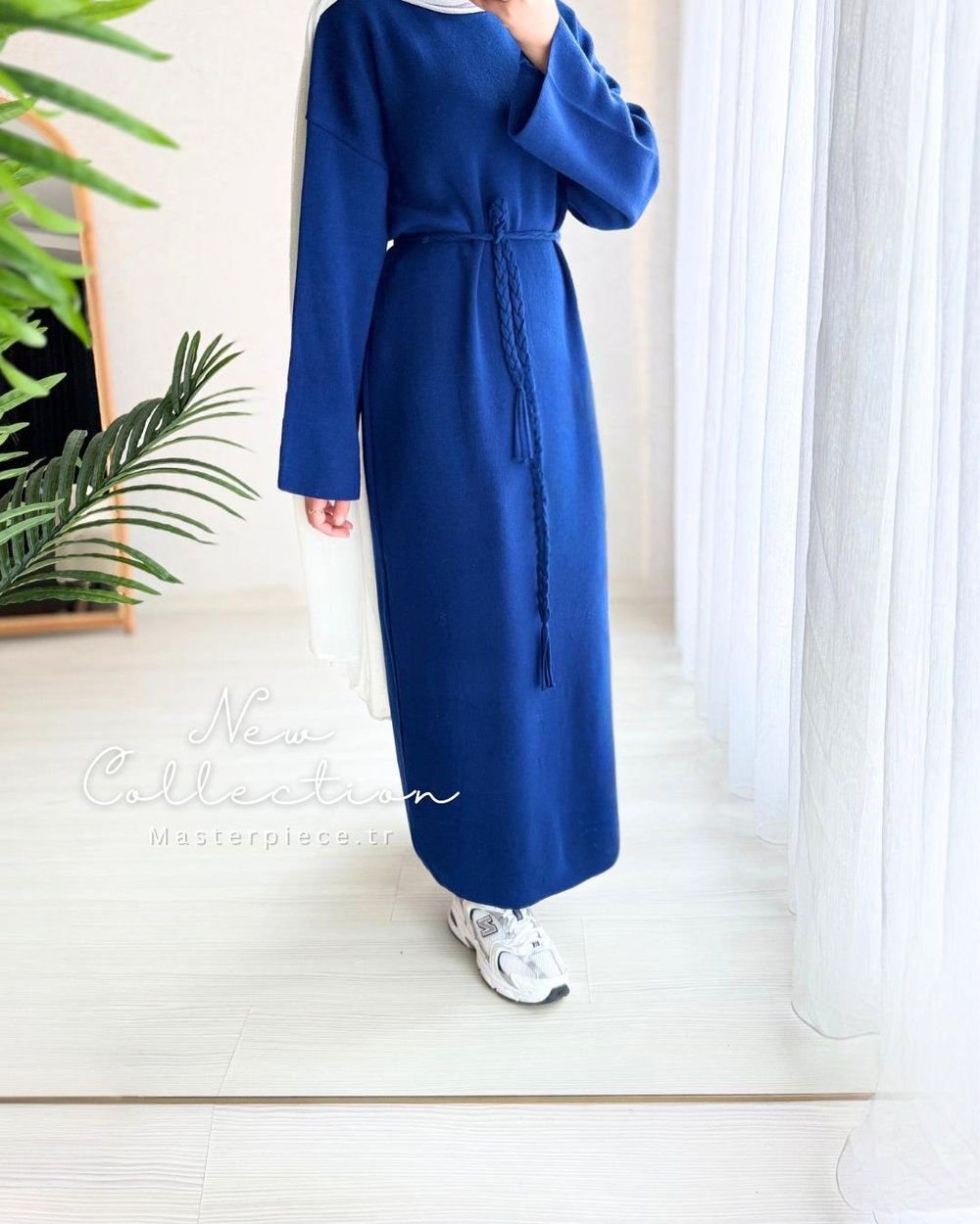 Minimal Tarz Triko Elbise Indigo