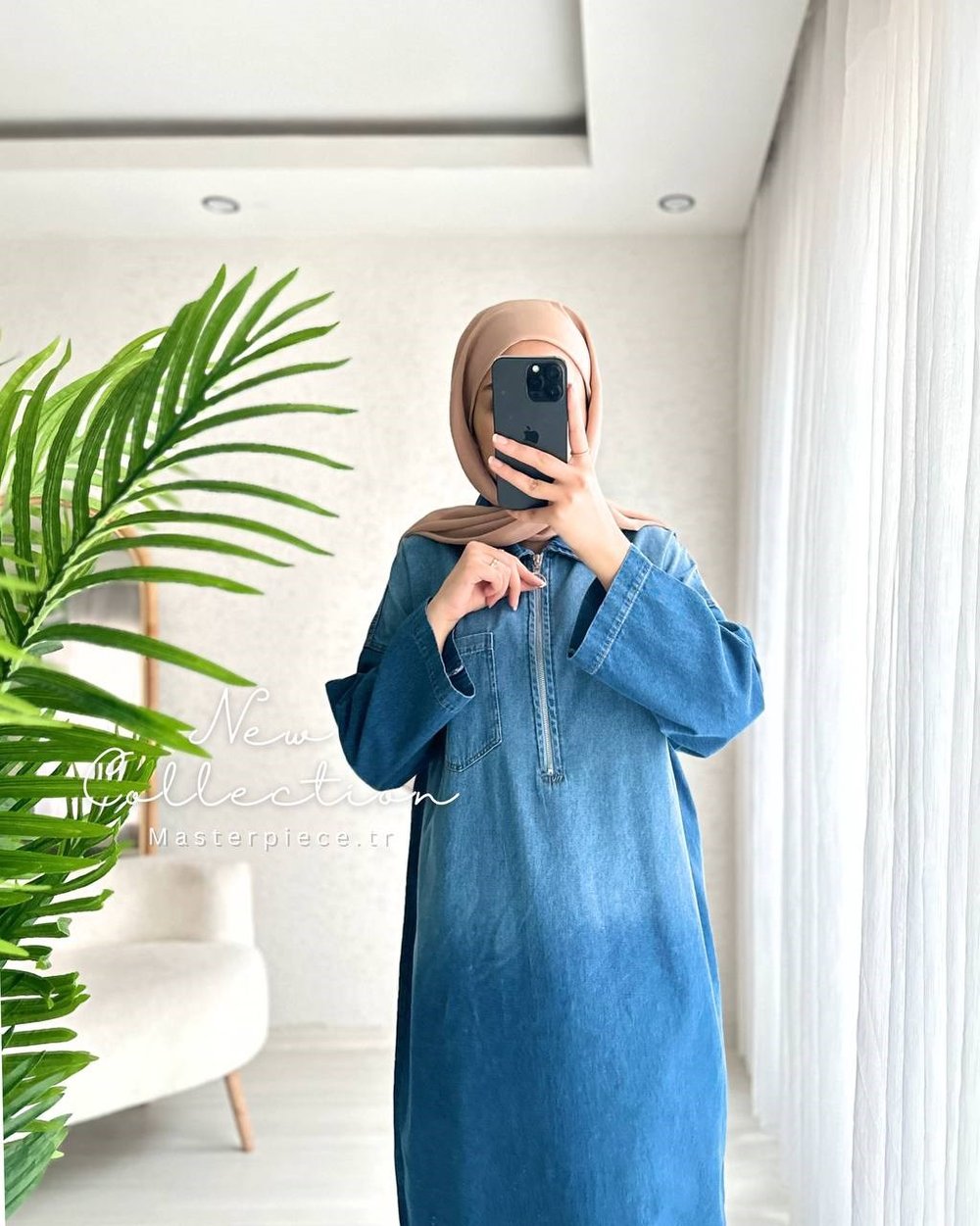 Su Yıkamalı Denim Elbise