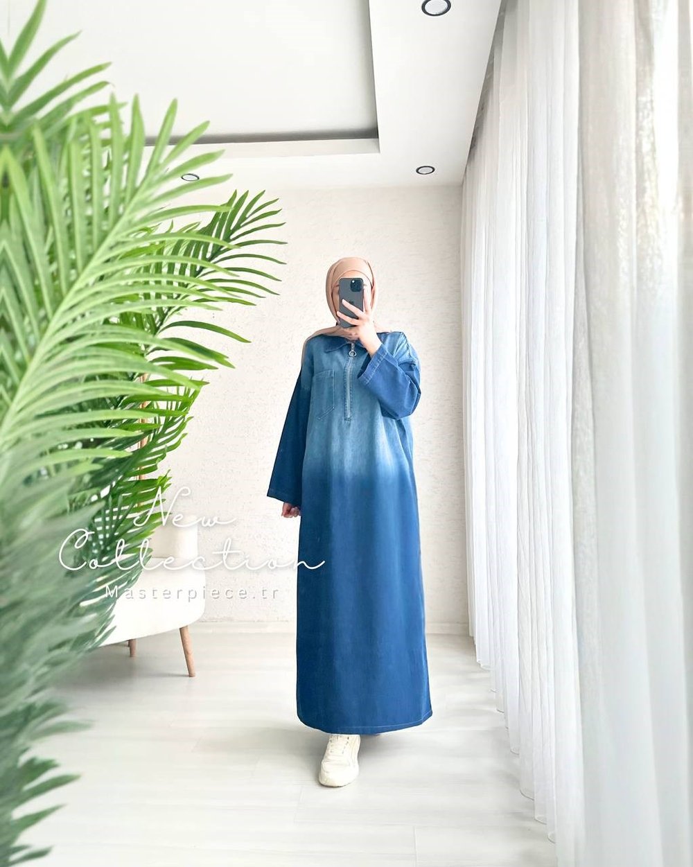 Su Yıkamalı Denim Elbise