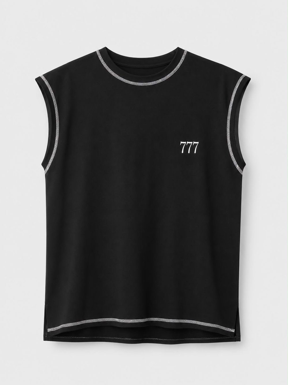 777 Baskılı Oversize Sıfır Kol T-Shirt Siyah