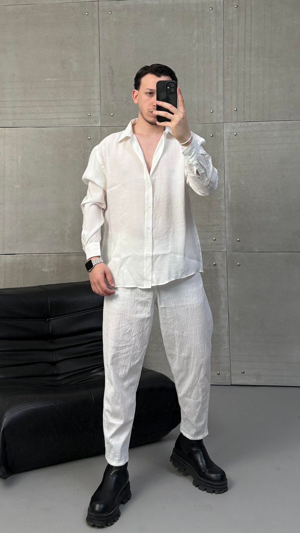 Beyaz Oversize Modal Gömlek