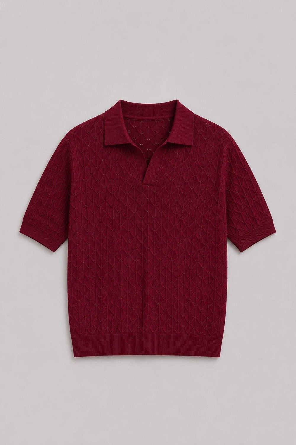 Bordo Monoco Örgü Polo Yaka Triko