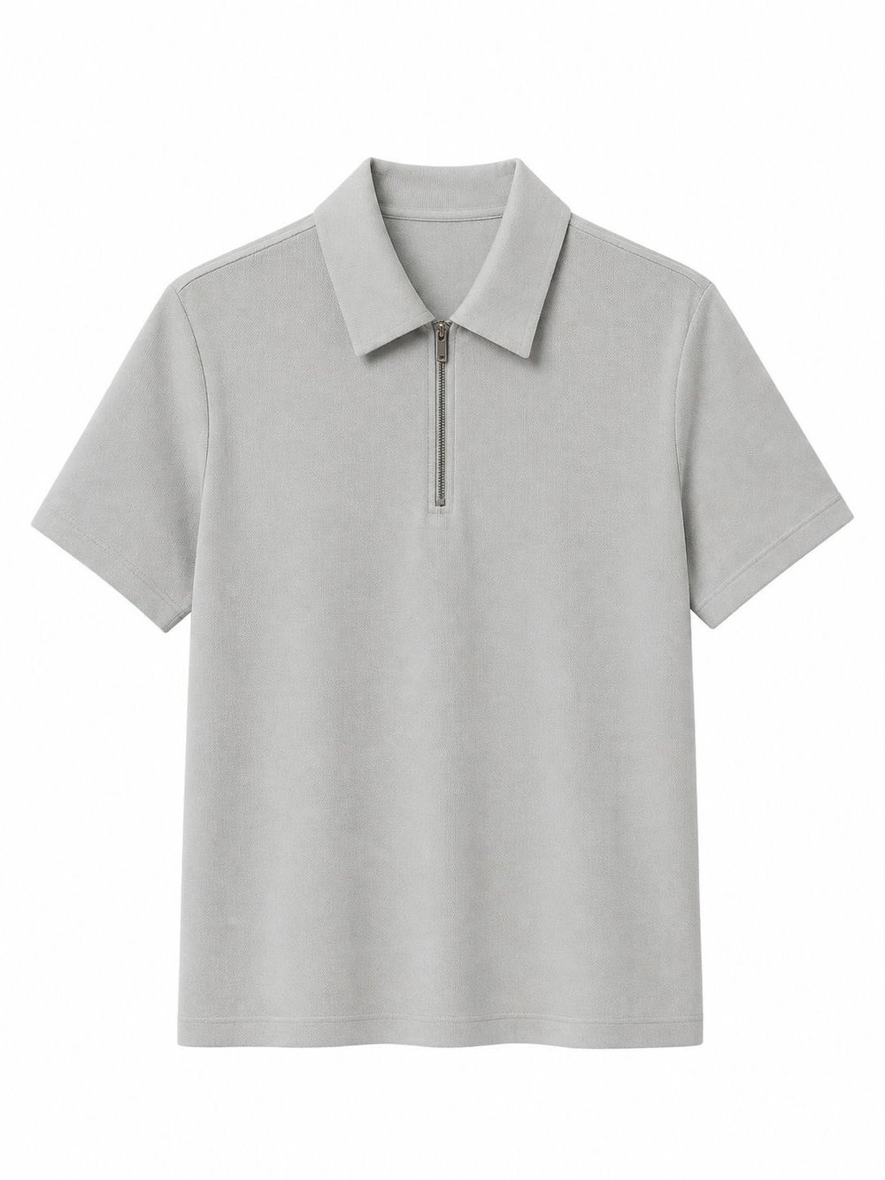 Erkek Fermuarlı Polo Yaka T-shirt Gri