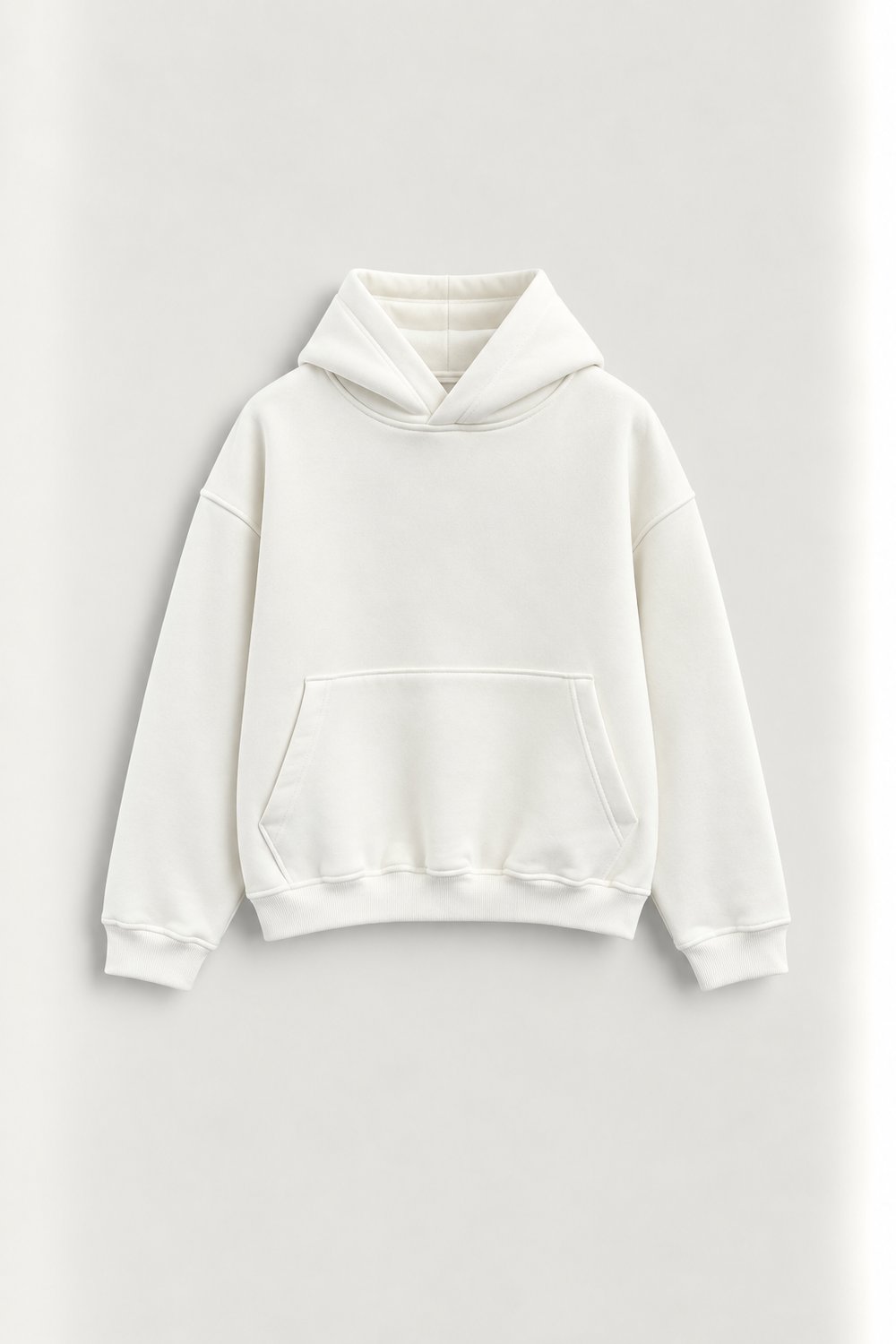 Erkek Oversize Kapüşonlu Basic Sweatshirt Beyaz
