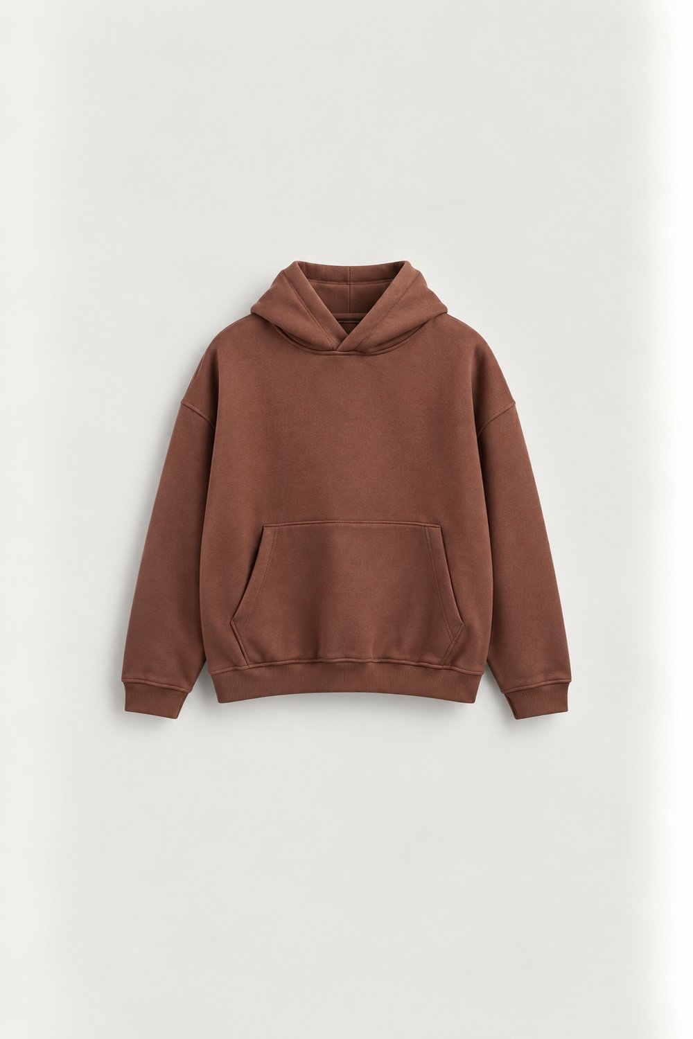 Erkek Oversize Kapüşonlu Basic Sweatshirt Kahverengi