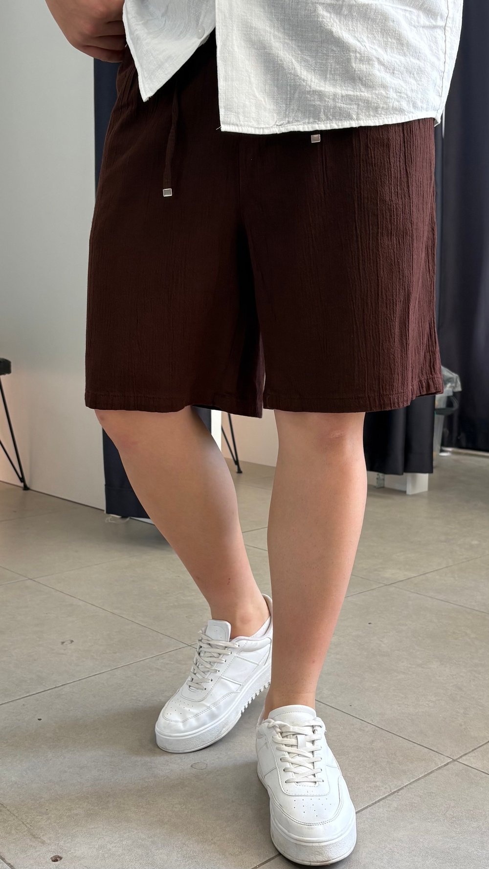 Erkek Pamuklu Keten Görünümlü Baggy Şort Kahverengi