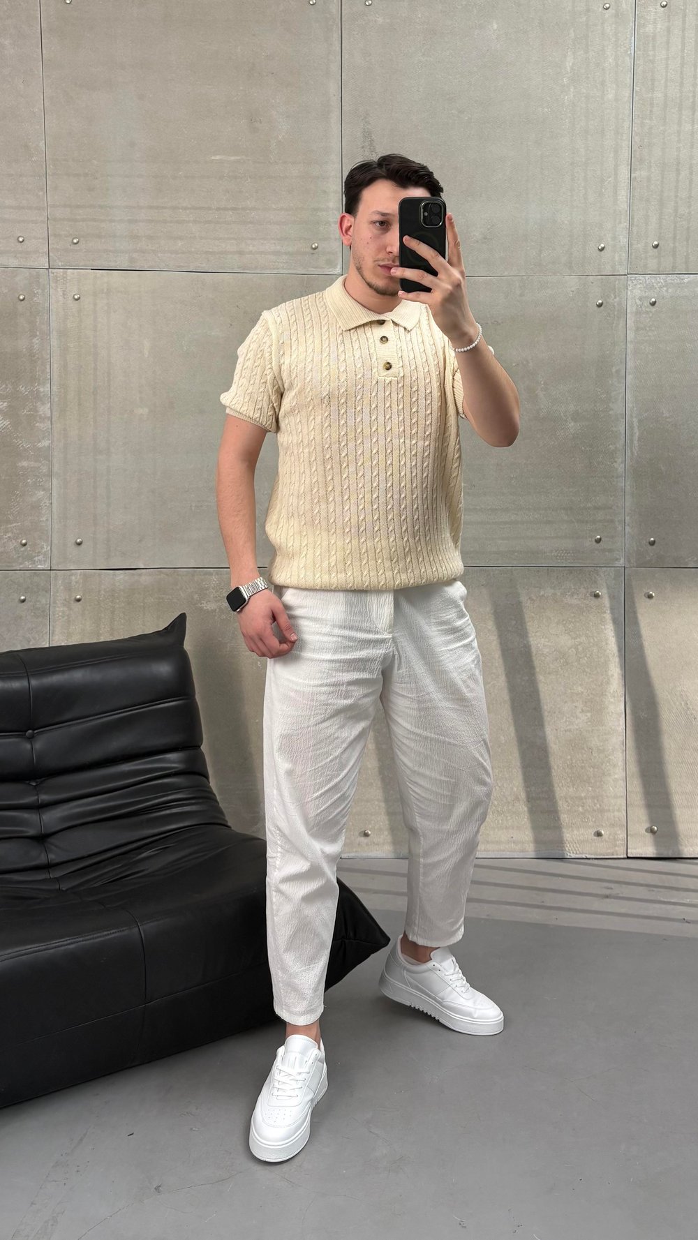Erkek Regular Fit Polo Yaka T-Shirt Krem