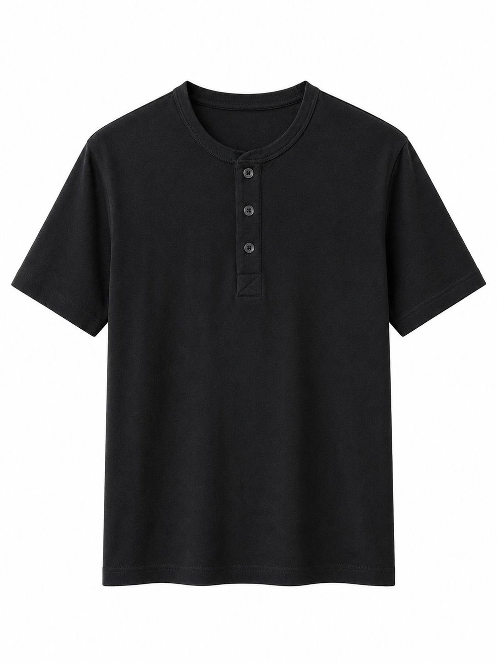 Erkek Relaxed Fit Düğmeli Henley Yaka Basic T-Shirt Siyah
