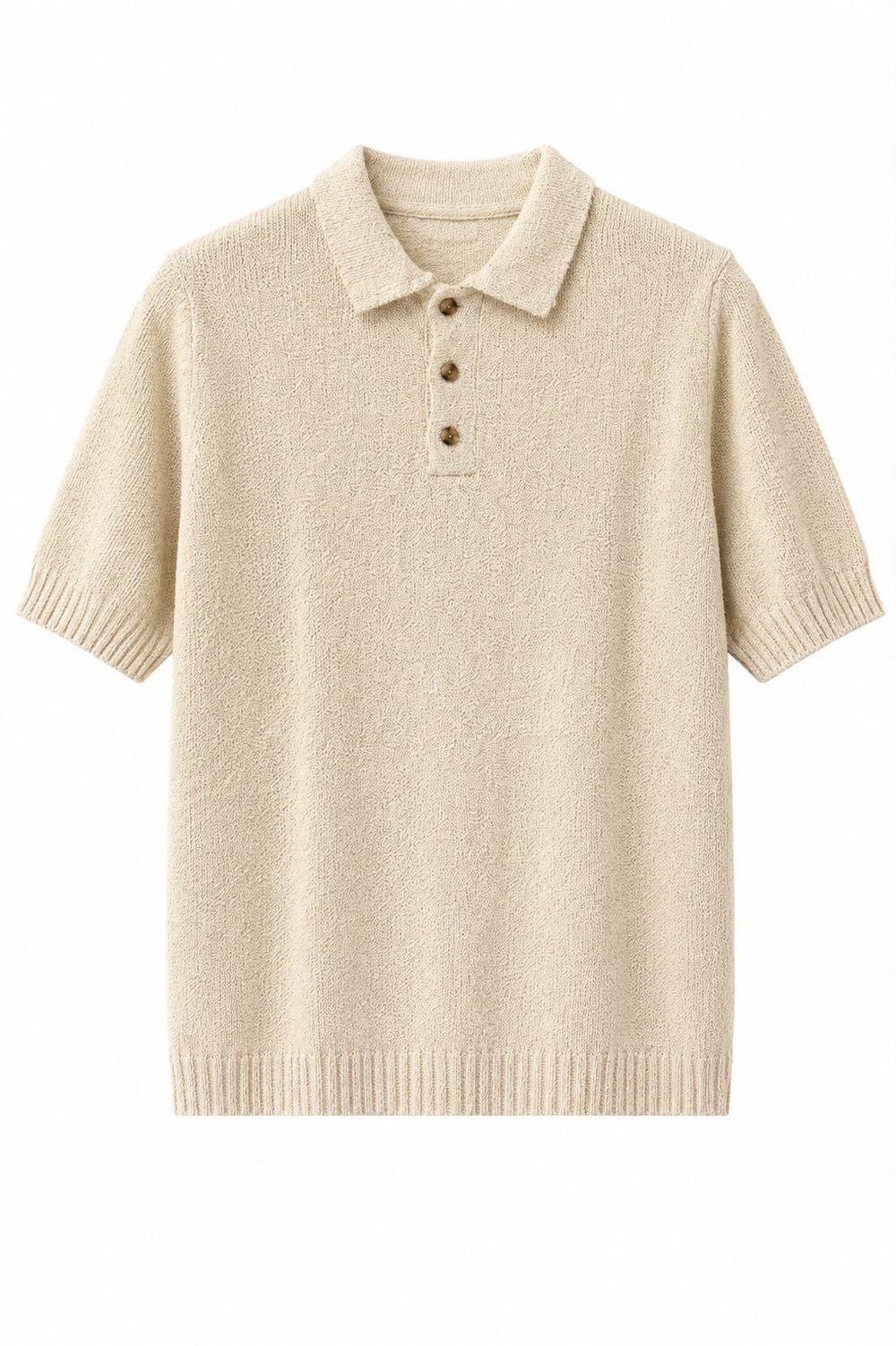 Erkek Relaxed Fit Polo Yaka Triko T-Shirt Bej