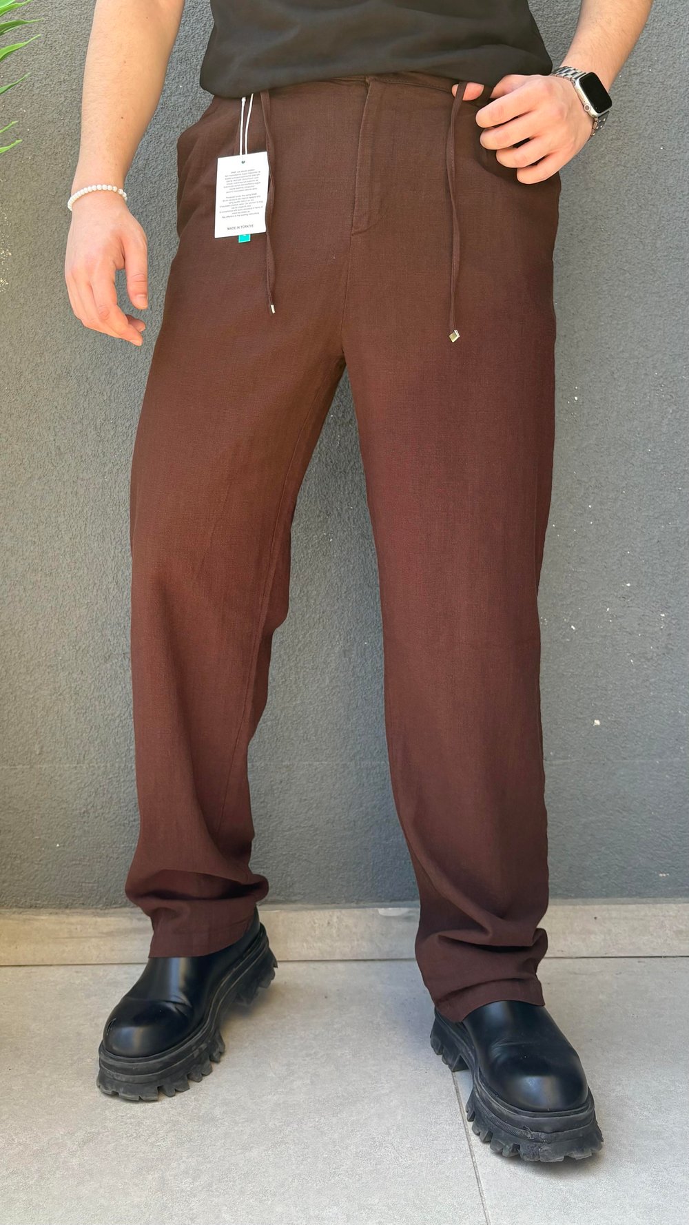 Keten Baggy Pantolon Kahverengi
