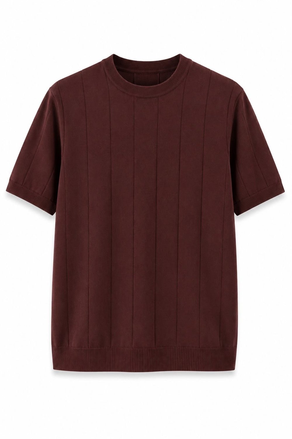 Regular Fit Örme Triko T-Shirt Kahverengi