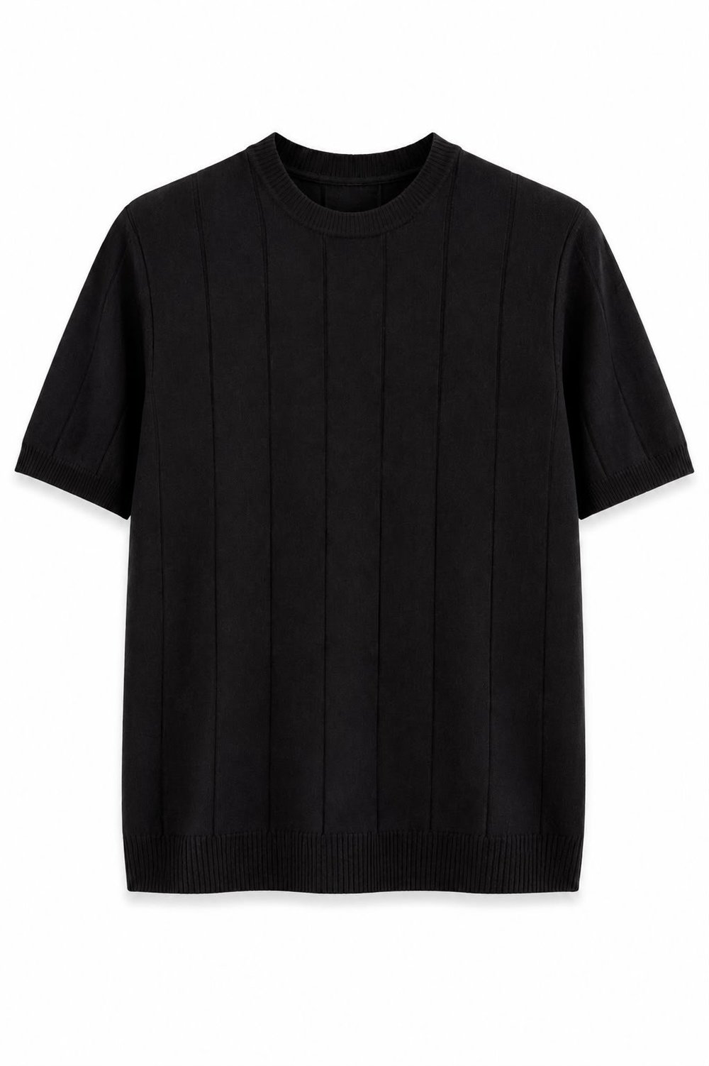 Regular Fit Örme Triko T-Shirt Siyah