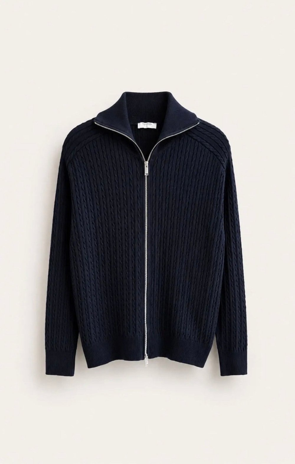 Relaxed Fit Örgülü Çift Fermuarlı Hırka Lacivert
