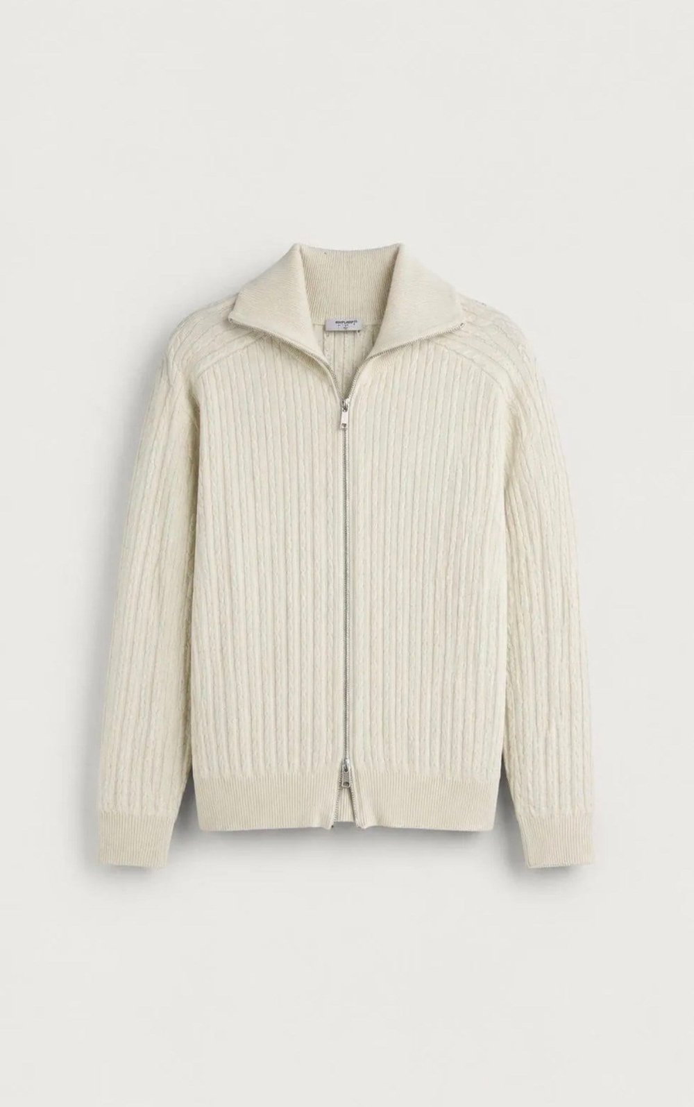 Relaxed Fit Örgülü Çift Fermuarlı Hırka Krem