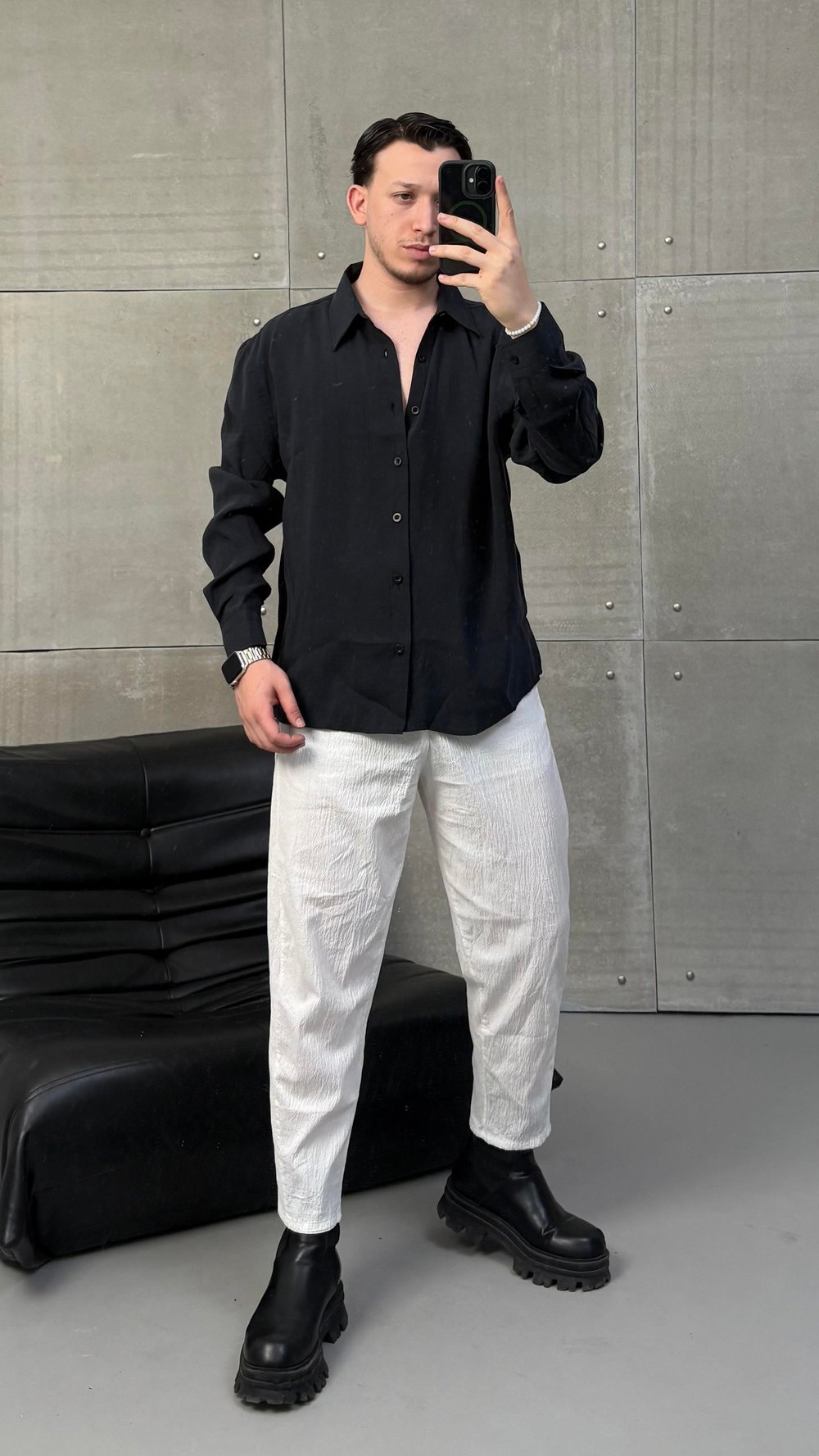 Siyah Oversize Modal Gömlek