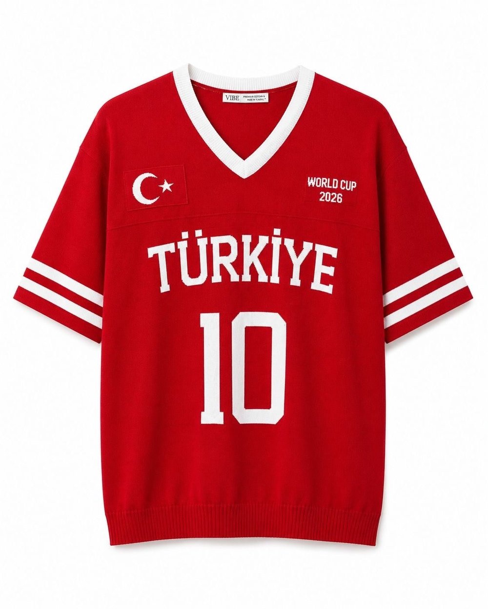 Unisex Oversize Premium Ay Yıldız Triko Forma T-Shirt Kırmızı