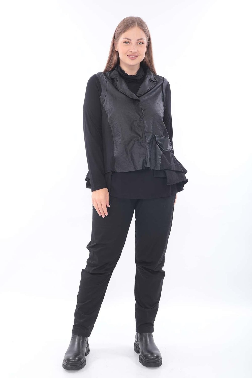 Black Cotton Linen Vest