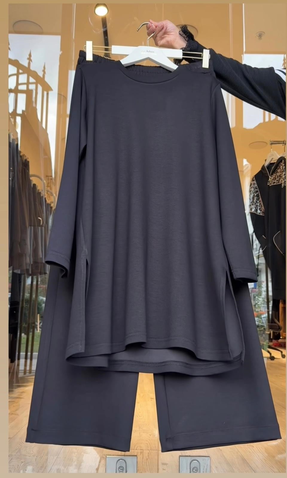 Bambu Kumaş Basic Tunik Takım- siyah
