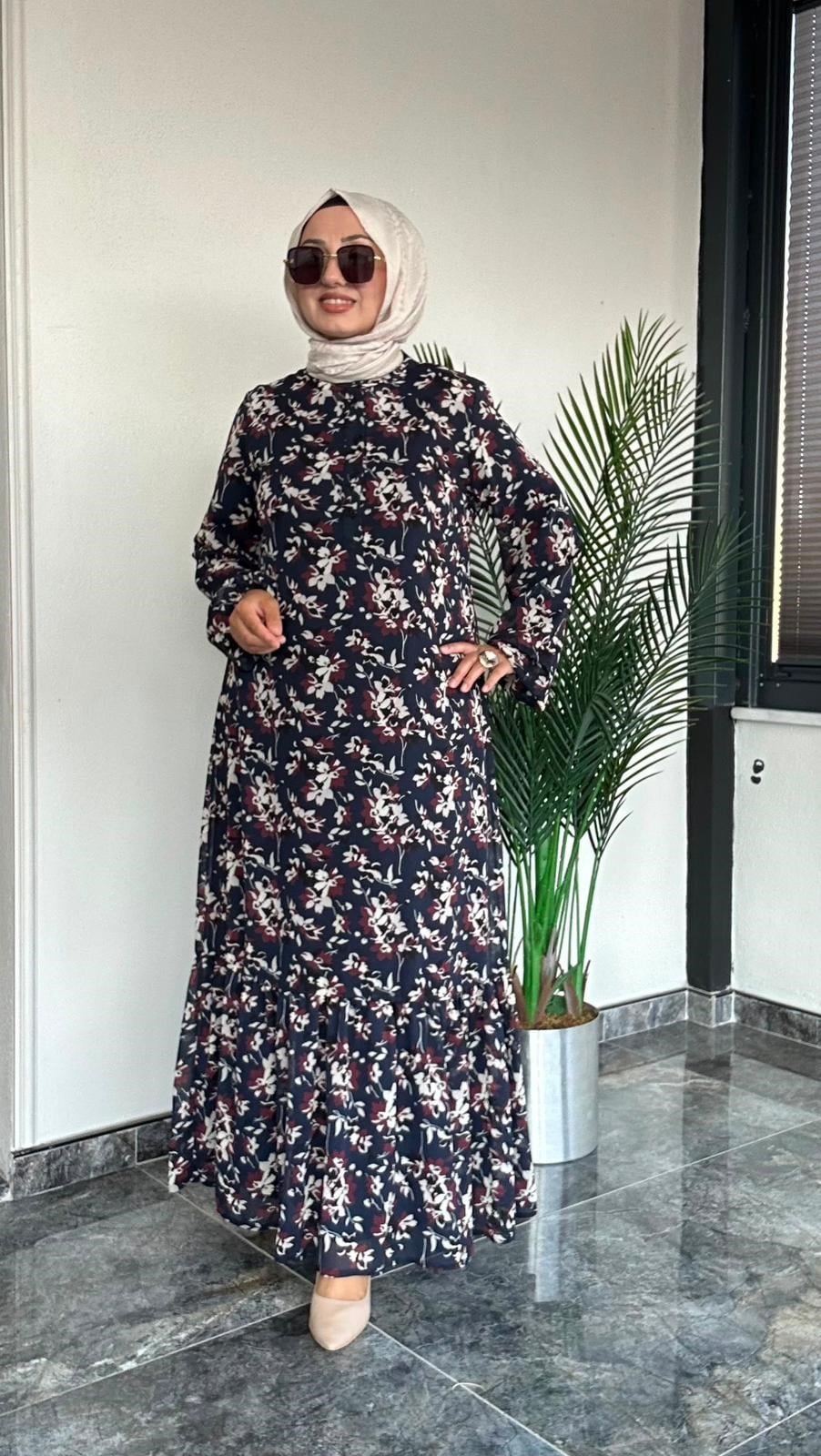 Desenli Şifon Kumaş Elbise