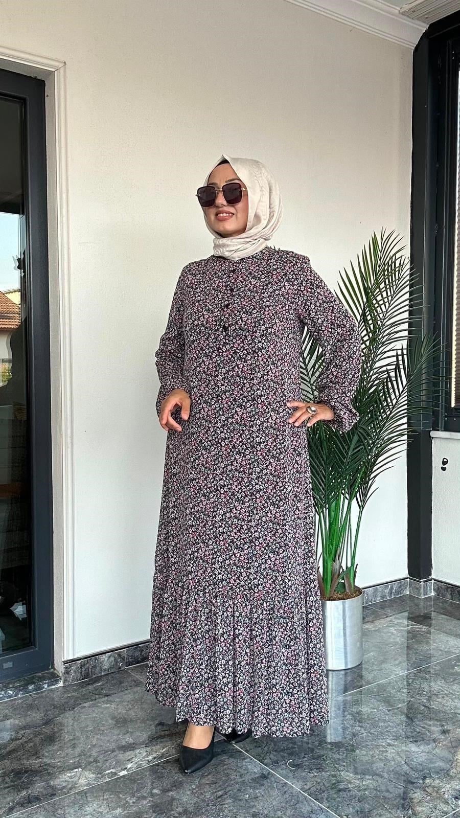 Desenli Şifon Kumaş Elbise