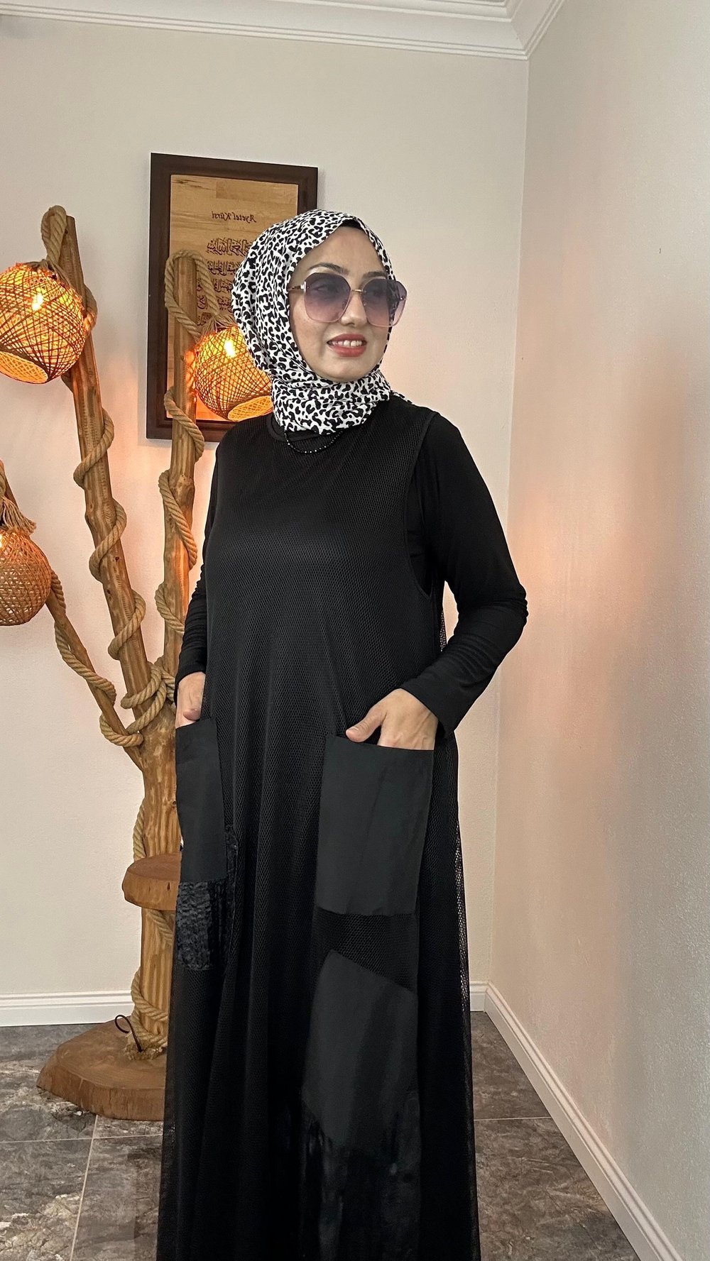 File Kumaş Jileli Elbise -Siyah 