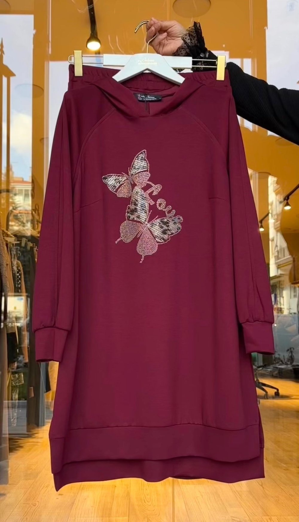 Oysho Kumaş Kelebek Aksesuarlı Takım -Bordo