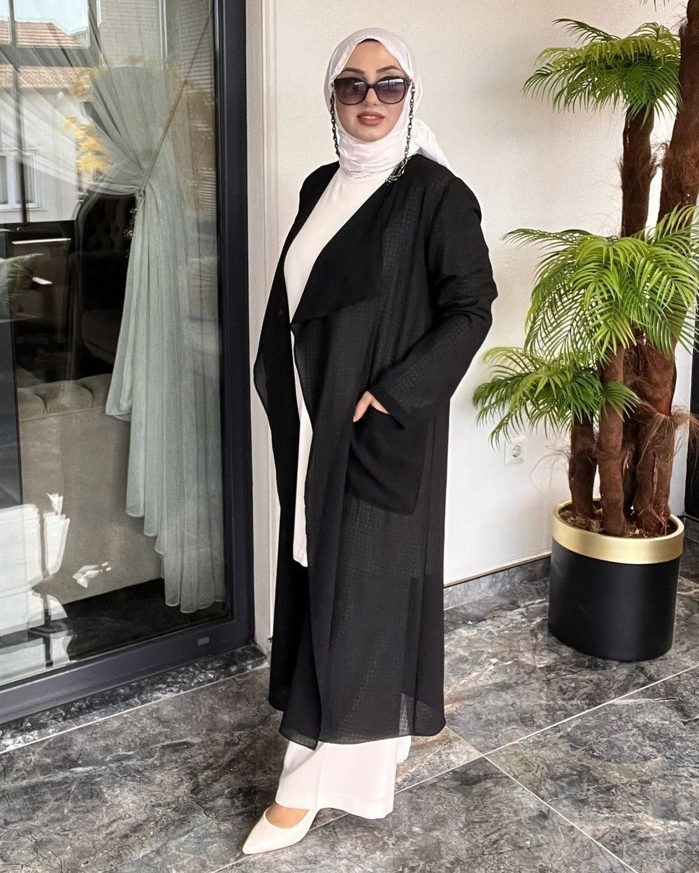 Şifon Krep Kumaş Ceket -Siyah